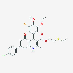 molecular formula C29H31BrClNO5S B5069870 2-(Ethylsulfanyl)ethyl 4-(3-bromo-5-ethoxy-4-hydroxyphenyl)-7-(4-chlorophenyl)-2-methyl-5-oxo-1,4,5,6,7,8-hexahydroquinoline-3-carboxylate 