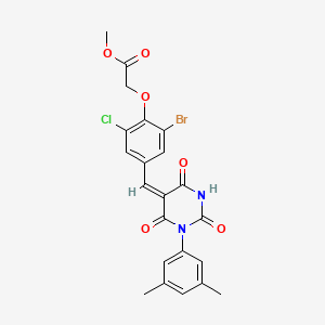 molecular formula C22H18BrClN2O6 B5070998 methyl (2-bromo-6-chloro-4-{(E)-[1-(3,5-dimethylphenyl)-2,4,6-trioxotetrahydropyrimidin-5(2H)-ylidene]methyl}phenoxy)acetate CAS No. 6069-07-4