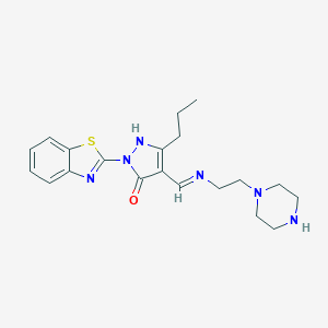 molecular formula C20H26N6OS B507176 2-(1,3-benzothiazol-2-yl)-4-({[2-(1-piperazinyl)ethyl]amino}methylene)-5-propyl-2,4-dihydro-3H-pyrazol-3-one 