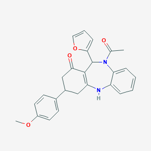 molecular formula C26H24N2O4 B507218 5-acetyl-6-(2-furyl)-9-(4-methoxyphenyl)-8,9,10,11-tetrahydro-6H-benzo[b][1,4]benzodiazepin-7-one CAS No. 516456-35-2