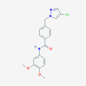 molecular formula C19H18ClN3O3 B507263 4-[(4-chloro-1H-pyrazol-1-yl)methyl]-N-(3,4-dimethoxyphenyl)benzamide CAS No. 489450-14-8