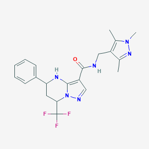 molecular formula C21H23F3N6O B507265 5-phenyl-7-(trifluoromethyl)-N-[(1,3,5-trimethyl-1H-pyrazol-4-yl)methyl]-4,5,6,7-tetrahydropyrazolo[1,5-a]pyrimidine-3-carboxamide 