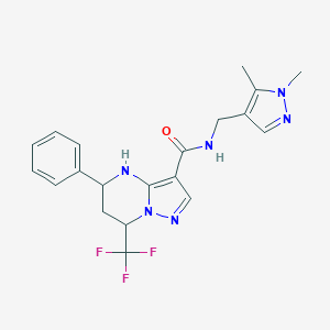 molecular formula C20H21F3N6O B507268 N-[(1,5-dimethyl-1H-pyrazol-4-yl)methyl]-5-phenyl-7-(trifluoromethyl)-4,5,6,7-tetrahydropyrazolo[1,5-a]pyrimidine-3-carboxamide 