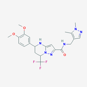 molecular formula C22H25F3N6O3 B507274 5-(3,4-dimethoxyphenyl)-N-[(1,5-dimethyl-1H-pyrazol-4-yl)methyl]-7-(trifluoromethyl)-4,5,6,7-tetrahydropyrazolo[1,5-a]pyrimidine-2-carboxamide 