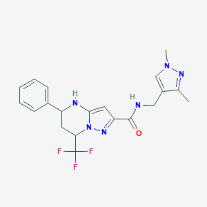 molecular formula C20H21F3N6O B507279 N-[(1,3-dimethyl-1H-pyrazol-4-yl)methyl]-5-phenyl-7-(trifluoromethyl)-4,5,6,7-tetrahydropyrazolo[1,5-a]pyrimidine-2-carboxamide 