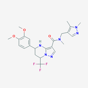 molecular formula C23H27F3N6O3 B507282 5-(3,4-dimethoxyphenyl)-N-[(1,5-dimethyl-1H-pyrazol-4-yl)methyl]-N-methyl-7-(trifluoromethyl)-4,5,6,7-tetrahydropyrazolo[1,5-a]pyrimidine-3-carboxamide 