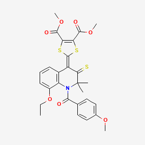 molecular formula C28H27NO7S3 B5073108 dimethyl 2-[8-ethoxy-1-(4-methoxybenzoyl)-2,2-dimethyl-3-thioxo-2,3-dihydro-4(1H)-quinolinylidene]-1,3-dithiole-4,5-dicarboxylate 