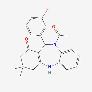 molecular formula C23H23FN2O2 B5073783 10-acetyl-11-(3-fluorophenyl)-3,3-dimethyl-2,3,4,5,10,11-hexahydro-1H-dibenzo[b,e][1,4]diazepin-1-one 