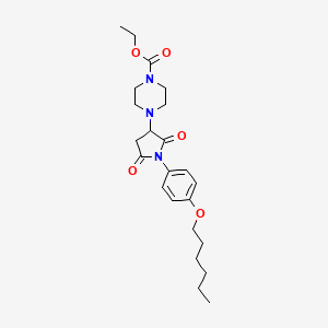 molecular formula C23H33N3O5 B5074575 Ethyl 4-{1-[4-(hexyloxy)phenyl]-2,5-dioxopyrrolidin-3-yl}piperazine-1-carboxylate 