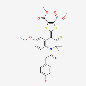 molecular formula C28H26FNO6S3 B5074684 DIMETHYL 2-[6-ETHOXY-1-[2-(4-FLUOROPHENYL)ACETYL]-2,2-DIMETHYL-3-THIOXO-2,3-DIHYDRO-4(1H)-QUINOLINYLIDEN]-1,3-DITHIOLE-4,5-DICARBOXYLATE 