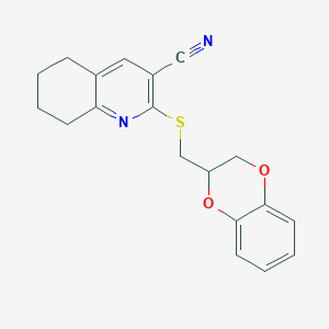 molecular formula C19H18N2O2S B5077339 2-[(2,3-dihydro-1,4-benzodioxin-2-ylmethyl)thio]-5,6,7,8-tetrahydro-3-quinolinecarbonitrile 