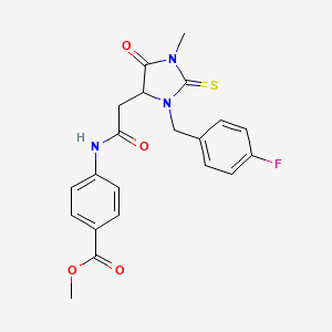 molecular formula C21H20FN3O4S B5079195 Methyl 4-[[2-[3-[(4-fluorophenyl)methyl]-1-methyl-5-oxo-2-sulfanylideneimidazolidin-4-yl]acetyl]amino]benzoate 
