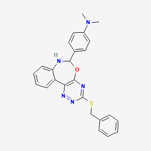 molecular formula C25H23N5OS B5081177 N-{4-[3-(Benzylsulfanyl)-6,7-dihydro[1,2,4]triazino[5,6-D][3,1]benzoxazepin-6-YL]phenyl}-N,N-dimethylamine 