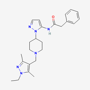 molecular formula C24H32N6O B5081929 N-(1-{1-[(1-ethyl-3,5-dimethyl-1H-pyrazol-4-yl)methyl]-4-piperidinyl}-1H-pyrazol-5-yl)-2-phenylacetamide 