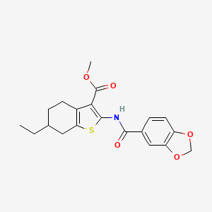molecular formula C20H21NO5S B5081995 methyl 2-[(1,3-benzodioxol-5-ylcarbonyl)amino]-6-ethyl-4,5,6,7-tetrahydro-1-benzothiophene-3-carboxylate 