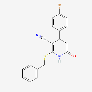 molecular formula C19H15BrN2OS B5082334 2-(Benzylsulfanyl)-4-(4-bromophenyl)-6-oxo-1,4,5,6-tetrahydropyridine-3-carbonitrile 