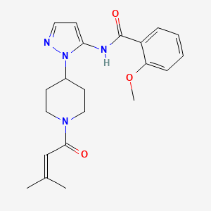molecular formula C21H26N4O3 B5082677 2-methoxy-N-{1-[1-(3-methyl-2-butenoyl)-4-piperidinyl]-1H-pyrazol-5-yl}benzamide 