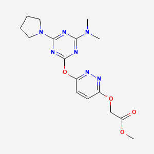 molecular formula C16H21N7O4 B5083938 Methyl 2-[(6-{[4-(dimethylamino)-6-(pyrrolidin-1-YL)-1,3,5-triazin-2-YL]oxy}pyridazin-3-YL)oxy]acetate 