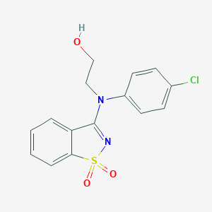 molecular formula C15H13ClN2O3S B508446 2-[(4-Chlorophenyl)(1,1-dioxido-1,2-benzothiazol-3-yl)amino]ethanol CAS No. 591242-69-2