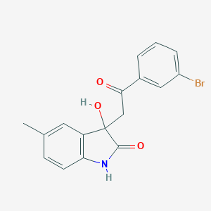 molecular formula C17H14BrNO3 B508448 3-[2-(3-bromophenyl)-2-oxoethyl]-3-hydroxy-5-methyl-1,3-dihydro-2H-indol-2-one CAS No. 385389-17-3