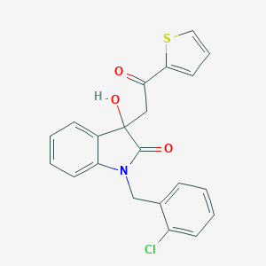 molecular formula C21H16ClNO3S B508453 1-(2-chlorobenzyl)-3-hydroxy-3-[2-oxo-2-(2-thienyl)ethyl]-1,3-dihydro-2H-indol-2-one CAS No. 355428-91-0