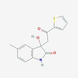 molecular formula C15H13NO3S B508471 3-Hydroxy-5-methyl-3-(2-oxo-2-(thiophen-2-yl)ethyl)indolin-2-one CAS No. 439091-18-6