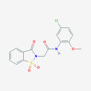 molecular formula C16H13ClN2O5S B508476 N-(5-chloro-2-methoxyphenyl)-2-(1,1-dioxido-3-oxo-1,2-benzisothiazol-2(3H)-yl)acetamide CAS No. 354785-98-1