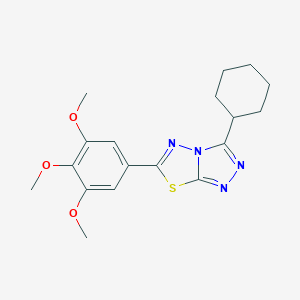 molecular formula C18H22N4O3S B508484 3-Cyclohexyl-6-(3,4,5-trimethoxyphenyl)[1,2,4]triazolo[3,4-b][1,3,4]thiadiazole CAS No. 847185-46-0