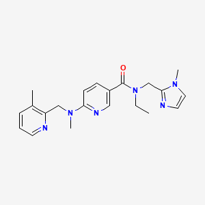 molecular formula C21H26N6O B5085134 N-ethyl-N-[(1-methylimidazol-2-yl)methyl]-6-[methyl-[(3-methylpyridin-2-yl)methyl]amino]pyridine-3-carboxamide 