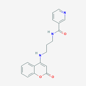 molecular formula C18H17N3O3 B508691 N-(3-((2-oxo-2H-chromen-4-yl)amino)propyl)nicotinamide CAS No. 929861-43-8