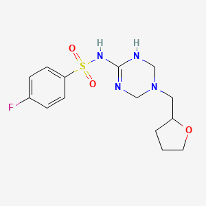 molecular formula C14H19FN4O3S B5086953 4-fluoro-N-[5-(tetrahydrofuran-2-ylmethyl)-1,4,5,6-tetrahydro-1,3,5-triazin-2-yl]benzenesulfonamide 