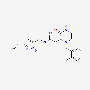 molecular formula C22H31N5O2 B5088736 N-methyl-2-[1-[(2-methylphenyl)methyl]-3-oxopiperazin-2-yl]-N-[(3-propyl-1H-pyrazol-5-yl)methyl]acetamide 