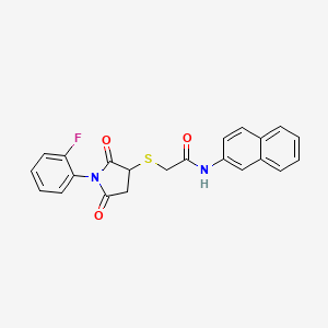 molecular formula C22H17FN2O3S B5089761 2-{[1-(2-fluorophenyl)-2,5-dioxopyrrolidin-3-yl]sulfanyl}-N-(naphthalen-2-yl)acetamide 