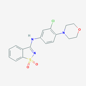 molecular formula C17H16ClN3O3S B509159 N-[3-chloro-4-(morpholin-4-yl)phenyl]-1,2-benzothiazol-3-amine 1,1-dioxide CAS No. 801245-23-8