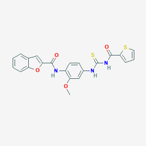 molecular formula C22H17N3O4S2 B509228 N-[2-methoxy-4-({[(2-thienylcarbonyl)amino]carbothioyl}amino)phenyl]-1-benzofuran-2-carboxamide CAS No. 355419-18-0