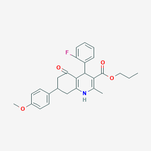 molecular formula C27H28FNO4 B5093871 propyl 4-(2-fluorophenyl)-7-(4-methoxyphenyl)-2-methyl-5-oxo-1,4,5,6,7,8-hexahydro-3-quinolinecarboxylate 