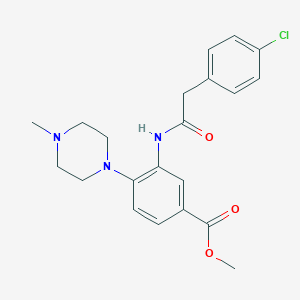 molecular formula C21H24ClN3O3 B509479 methyl 3-{[(4-chlorophenyl)acetyl]amino}-4-(4-methyl-1-piperazinyl)benzoate CAS No. 884997-44-8
