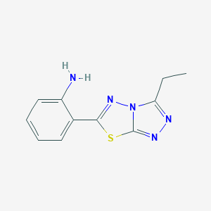 molecular formula C11H11N5S B509584 2-(3-Ethyl-[1,2,4]triazolo[3,4-b][1,3,4]thiadiazol-6-yl)aniline CAS No. 874591-55-6