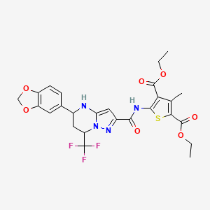 molecular formula C26H25F3N4O7S B5096065 Diethyl 5-({[5-(1,3-benzodioxol-5-yl)-7-(trifluoromethyl)-4,5,6,7-tetrahydropyrazolo[1,5-a]pyrimidin-2-yl]carbonyl}amino)-3-methylthiophene-2,4-dicarboxylate 