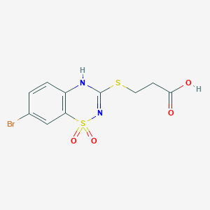 molecular formula C10H9BrN2O4S2 B050963 3-[(2-Carboxyethyl)thio]-7-bromo-4H-1,2,4-benzothiadiazine 1,1-dioxide CAS No. 124802-91-1