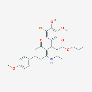 molecular formula C28H30BrNO6 B5098021 Propyl 4-(3-bromo-4-hydroxy-5-methoxyphenyl)-7-(4-methoxyphenyl)-2-methyl-5-oxo-1,4,5,6,7,8-hexahydroquinoline-3-carboxylate 