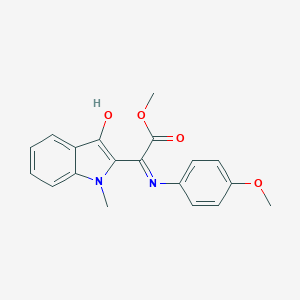 molecular formula C19H18N2O4 B050995 (E)-2-(((Methoxycarbonyl)(4-methoxyphenyl)amino)methylene)-1-methyl-3(2H)-indolone CAS No. 113917-64-9