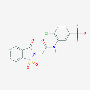 molecular formula C16H10ClF3N2O4S B510164 N-[2-chloro-5-(trifluoromethyl)phenyl]-2-(1,1-dioxido-3-oxo-1,2-benzisothiazol-2(3H)-yl)acetamide CAS No. 585551-04-8
