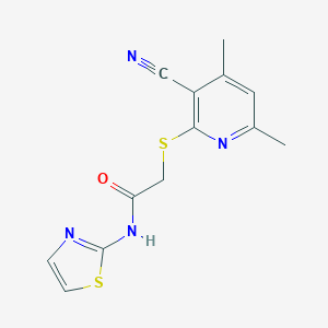 molecular formula C13H12N4OS2 B510401 2-(3-Cyano-4,6-dimethyl-pyridin-2-ylsulfanyl)-N-thiazol-2-yl-acetamide CAS No. 128991-34-4