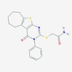 molecular formula C19H19N3O2S2 B510408 2-[(4-oxo-3-phenyl-3,5,6,7,8,9-hexahydro-4H-cyclohepta[4,5]thieno[2,3-d]pyrimidin-2-yl)sulfanyl]acetamide CAS No. 351159-97-2
