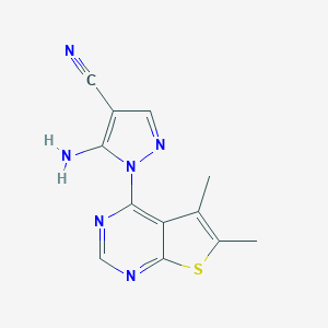 molecular formula C12H10N6S B510414 5-amino-1-(5,6-dimethylthieno[2,3-d]pyrimidin-4-yl)-1H-pyrazole-4-carbonitrile CAS No. 374693-90-0
