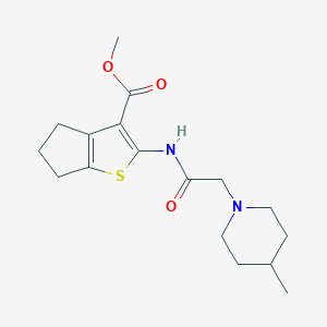 molecular formula C17H24N2O3S B510415 methyl 2-[[2-(4-methylpiperidin-1-yl)acetyl]amino]-5,6-dihydro-4H-cyclopenta[b]thiophene-3-carboxylate CAS No. 315707-66-5
