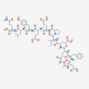 molecular formula C66H92N12O25 B051042 N-Acetyl-alpha-aspartylphenylalanyl-alpha-glutamyl-alpha-glutamylisoleucylprolyl-alpha-glutamyl-alpha-glutamyltyrosylleucylglutamine CAS No. 113274-57-0