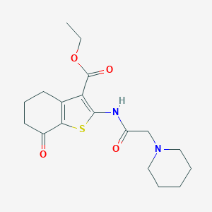 molecular formula C18H24N2O4S B510425 Ethyl 7-oxo-2-[(piperidin-1-ylacetyl)amino]-4,5,6,7-tetrahydro-1-benzothiophene-3-carboxylate CAS No. 299962-42-8