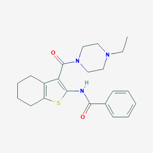 molecular formula C22H27N3O2S B510429 N-[3-(4-ethylpiperazine-1-carbonyl)-4,5,6,7-tetrahydro-1-benzothiophen-2-yl]benzamide CAS No. 331760-76-0